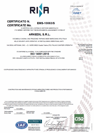 Certificato ISO 14001 Arkedil Srl