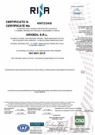 Certificato ISO 9001 Arkedil Srl